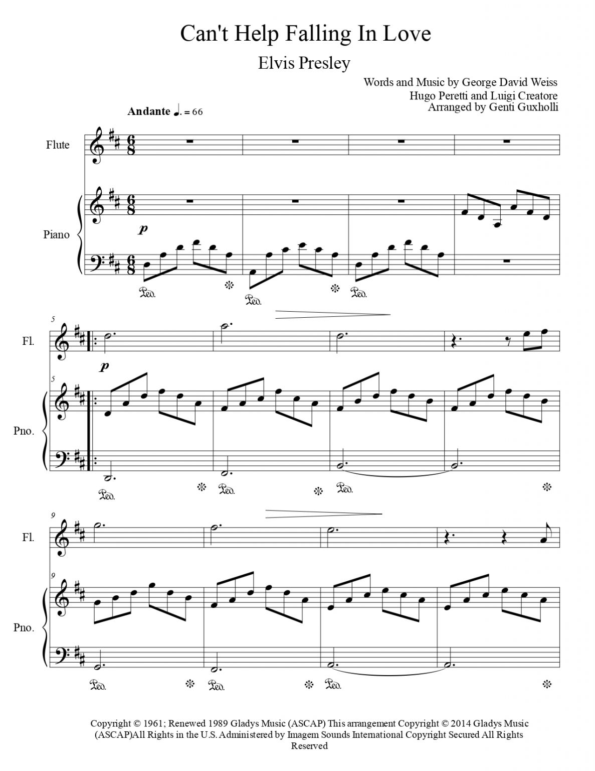 Elvis Presley Can’t Help Falling In Love (Flute Solo) Littlesheetmusic