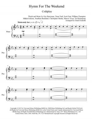 Coldplay – Hymn For The Weekend (Easy Piano) – Littlesheetmusic
