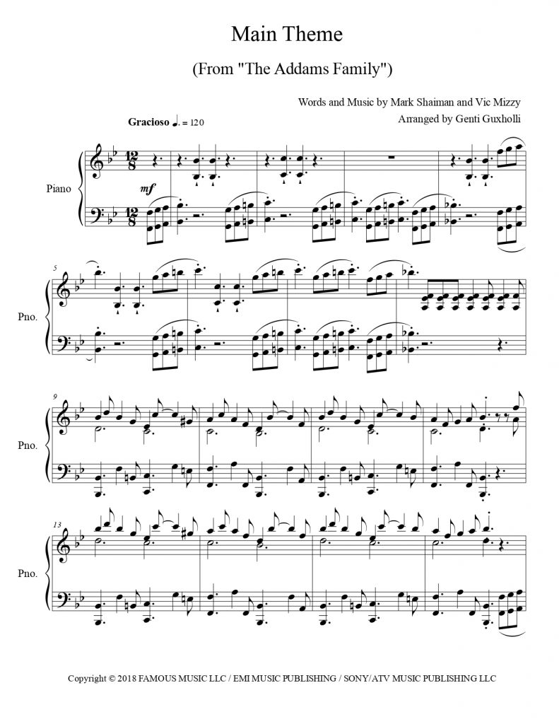 The Addams Family Main Theme (Piano Solo) Littlesheetmusic