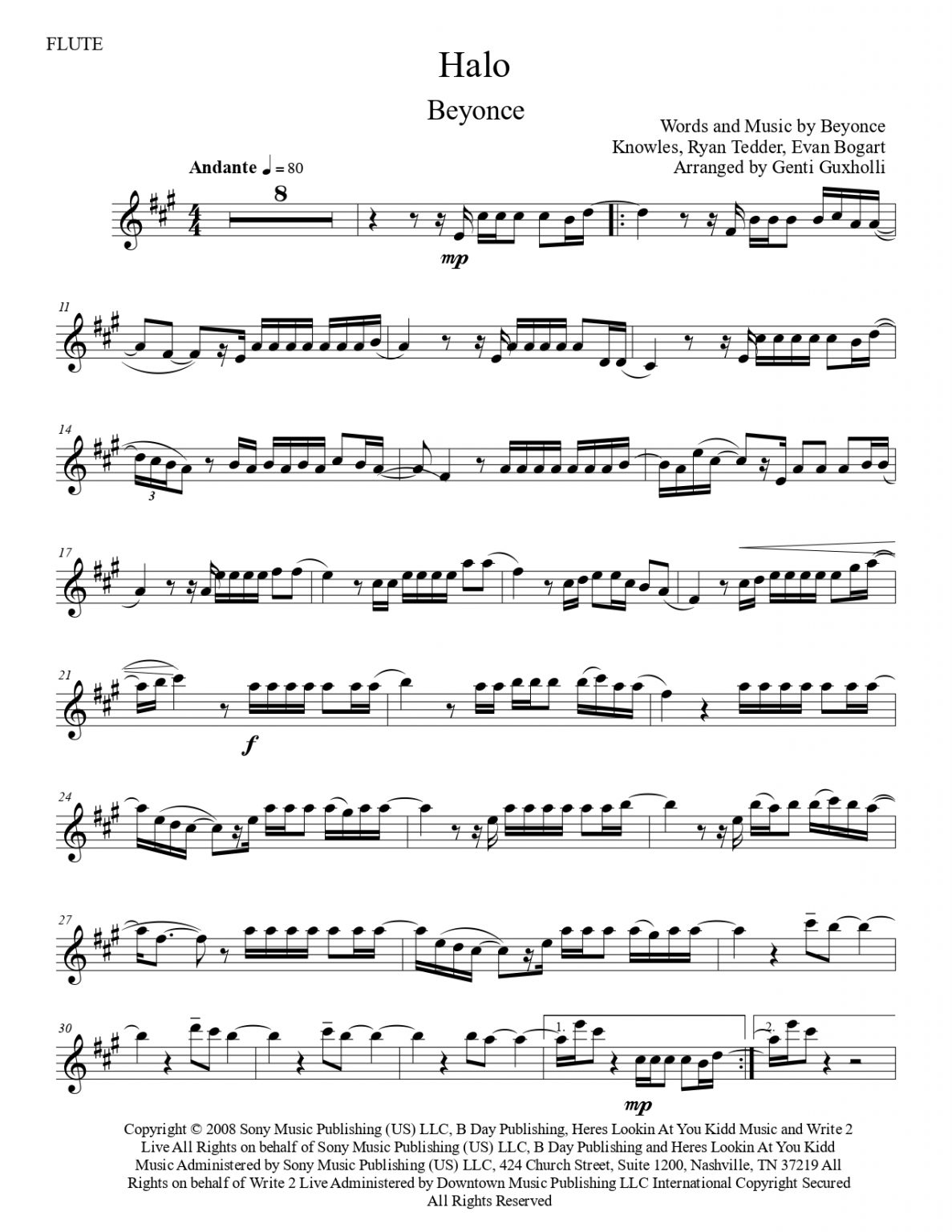 Beyonce Halo (Flute Solo) Littlesheetmusic
