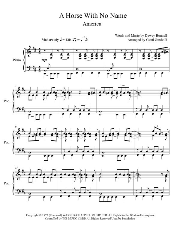 America - A Horse With Name (Piano Solo) - Image 2