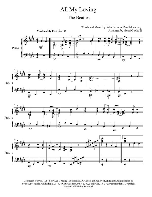 The Beatles - All My Loving (Piano Solo) - Image 2