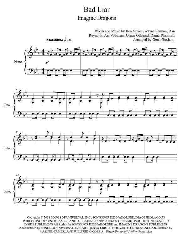 Imagine Dragons - Bad Liar (Piano Solo) - Image 2