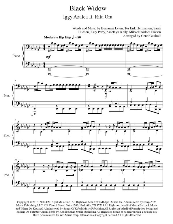 Iggy Azaela ft. Rita Ora - Black Widow (Piano Solo) - Image 2