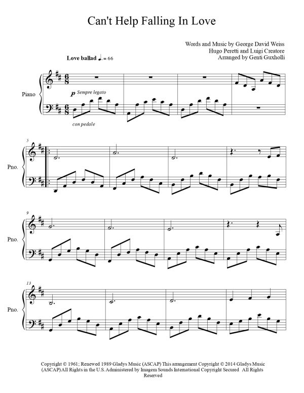 Elvis Presley - Can't Help Falling In Love (Piano Solo) - Image 2