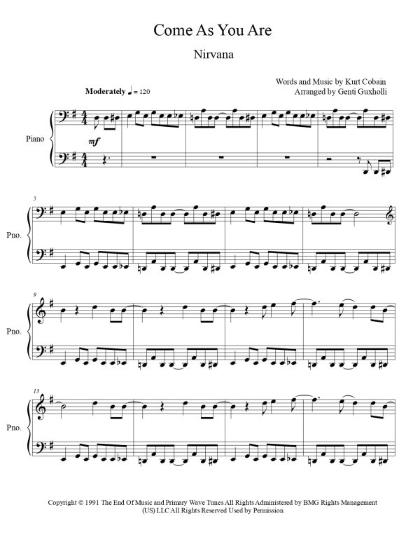 Nirvana - Come As You Are (Piano Solo) - Image 2