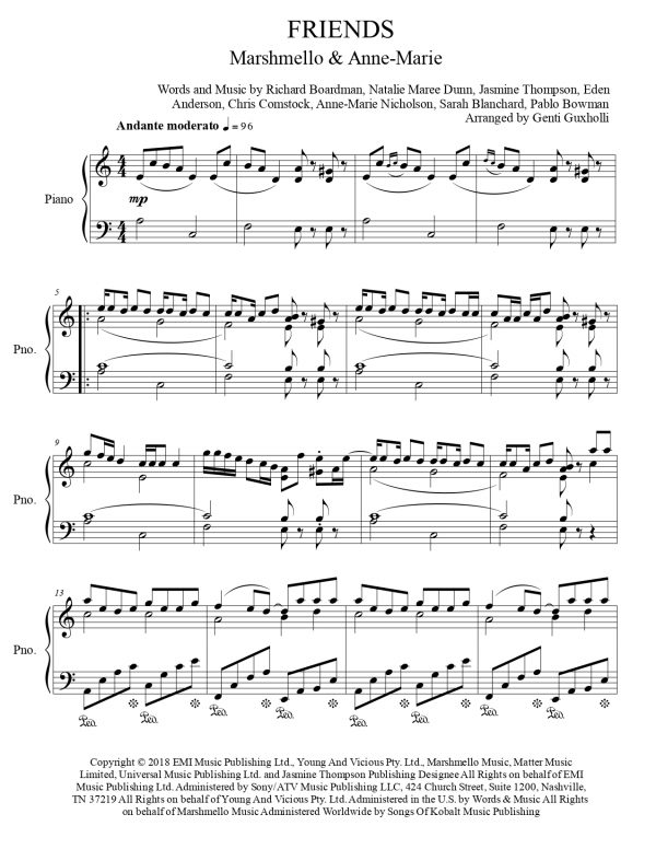 Marshmello & Anne-Marie - FRIENDS (Piano Solo) - Image 2