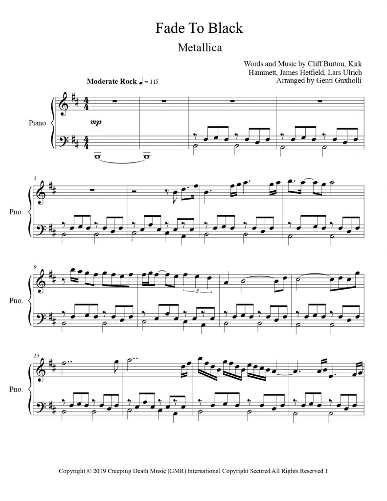 Metallica Fade To Black Piano Solo Littlesheetmusic