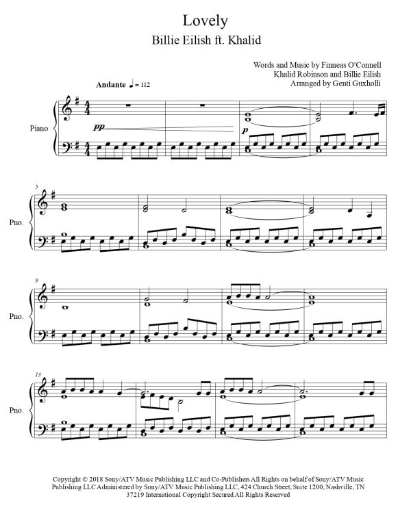 Billie Eilish ft. Khalid - Lovely (Piano Solo) - Image 2