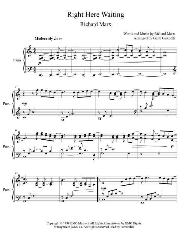 Richard Marx - Right Here Waiting (Piano Solo) - Image 2