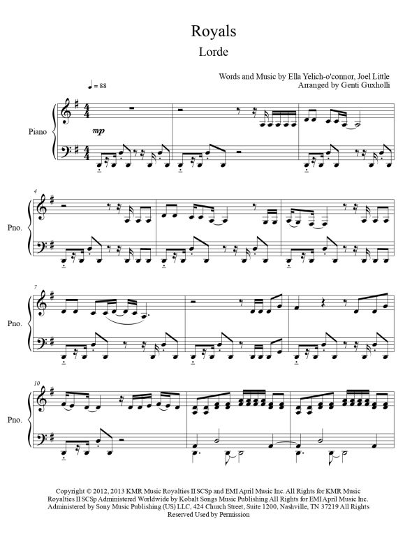 Lorde - Royals (Piano Solo) - Image 2