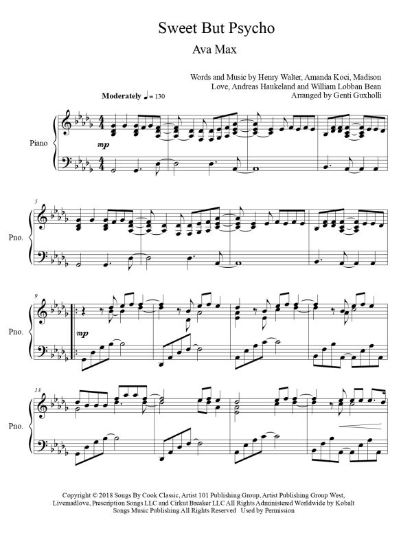 Ava Max - Sweet But Psycho (Piano Solo) - Image 2