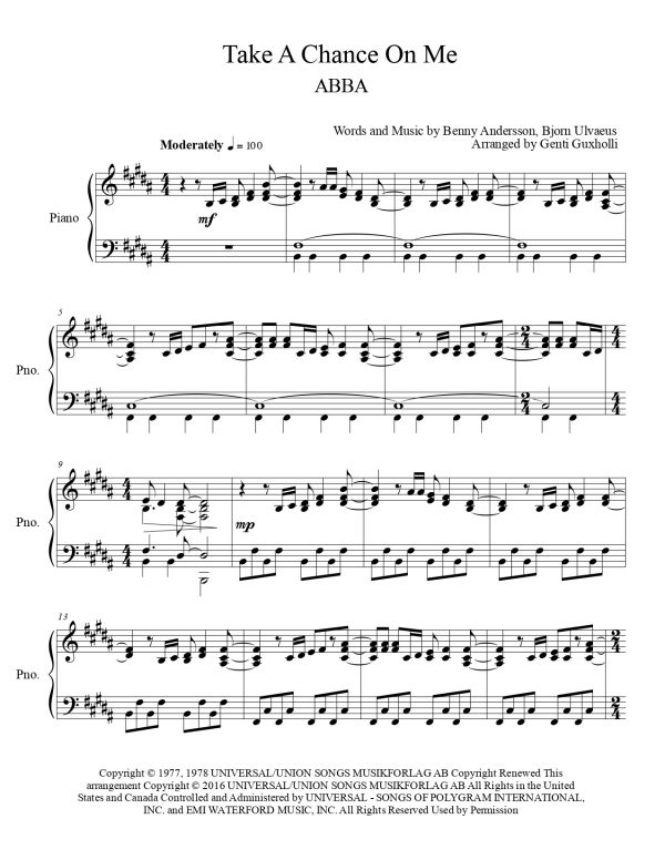 ABBA - Take A Chance On Me (Piano Solo) - Image 2
