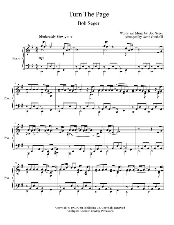 Bob Seger - Turn The Page (Piano Solo) - Image 2