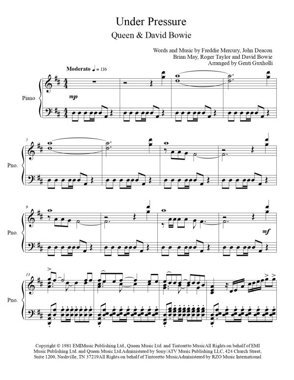 Queen & David Bowie - Under Pressure (Piano Solo) - Image 2