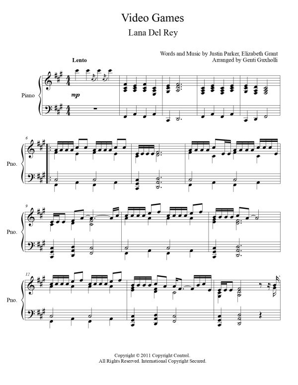 Lana Del Rey - Video Games (Piano Solo) - Image 2