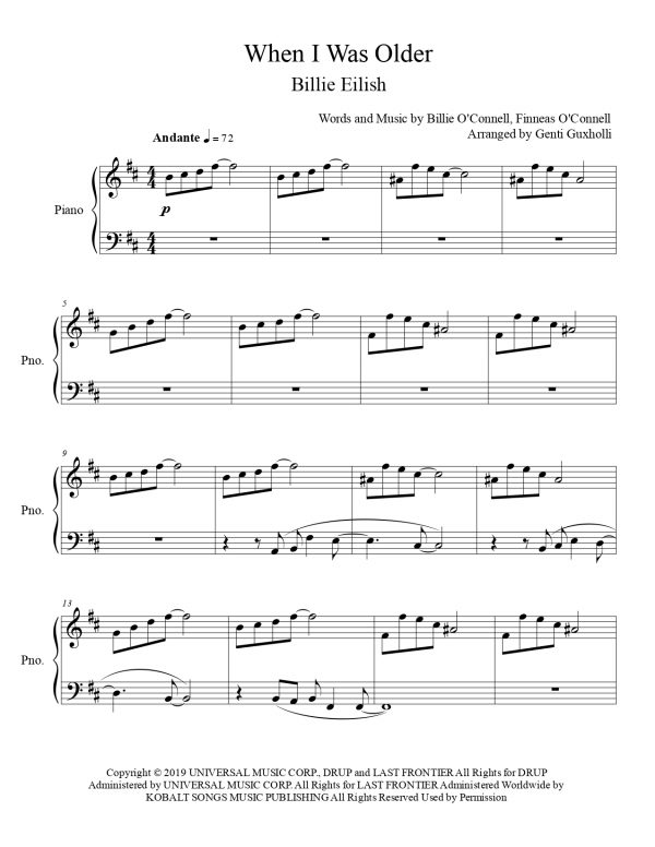 Billie Eilish - When I Was Older (Piano Solo) - Image 2