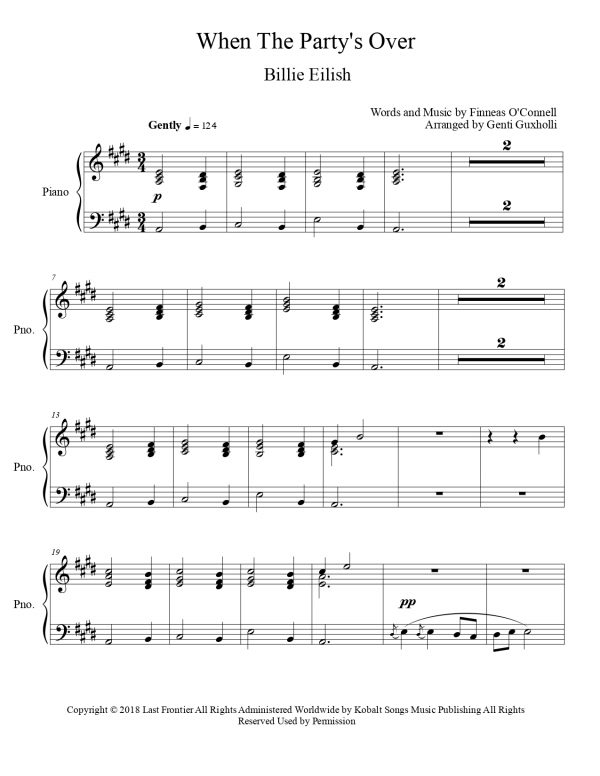 Billie Eilish - When The Party's Over (Piano Solo) - Image 2