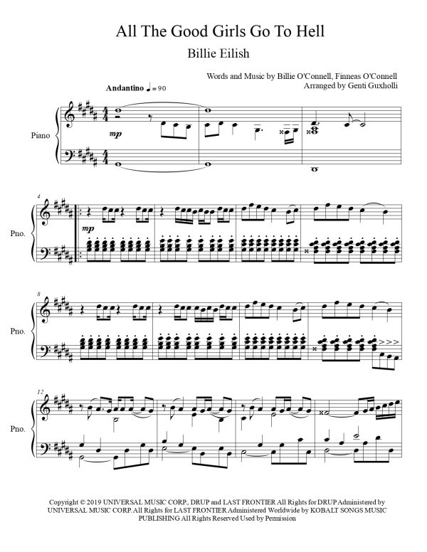 Billie Eilish - All The Good Girls Go To Hell (Piano Solo) - Image 2