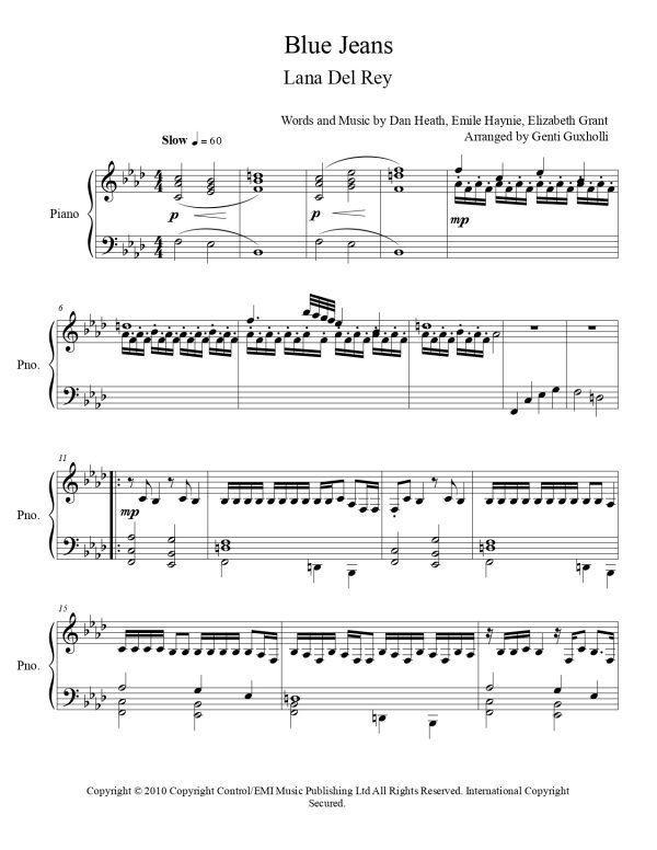 Lana Del Rey - Blue Jeans (Piano Solo) - Image 2