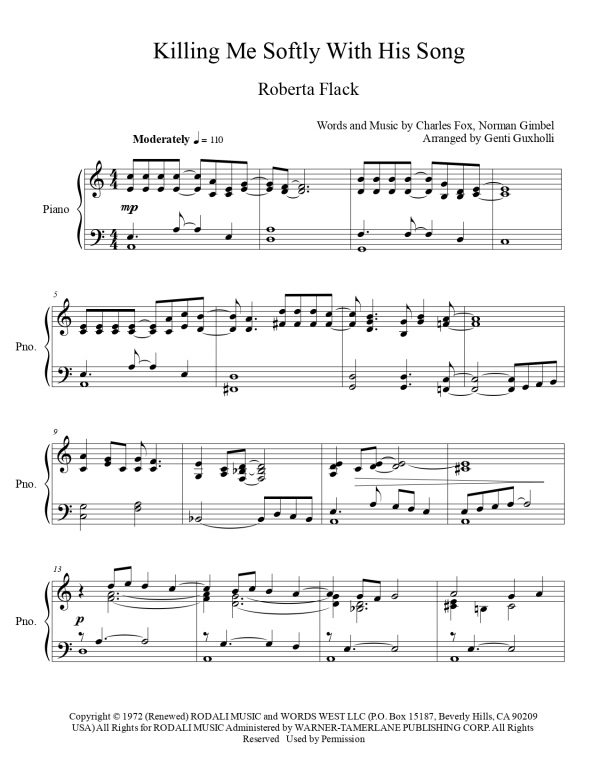Roberta Flack - Killing Me Softly With His Song (Piano Solo) - Image 2