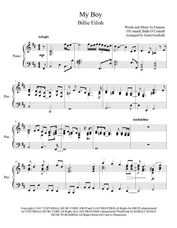 Billie Eilish - My Boy (Piano Solo) - Image 2