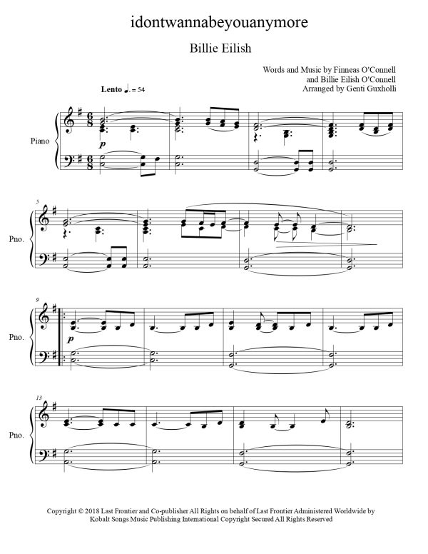 Billie Eilish - idontwannabeyouanymore (Piano Solo) - Image 2