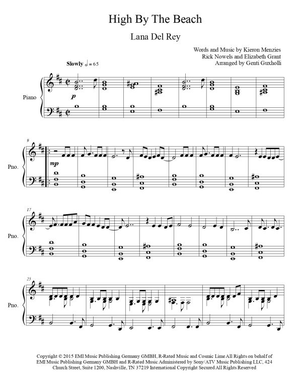 Lana Del Rey - High By The Beach (Piano Solo) - Image 2