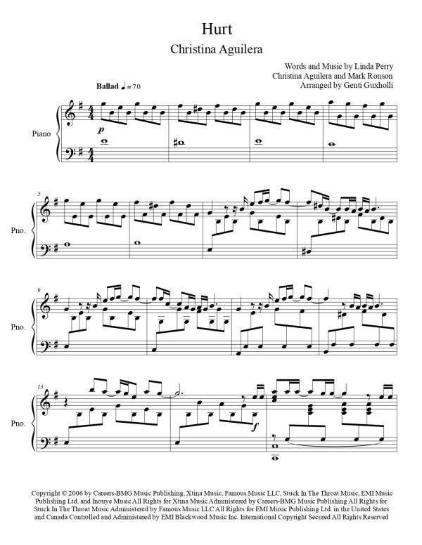 Christina Aguilera - Hurt (Piano Solo) - Image 2