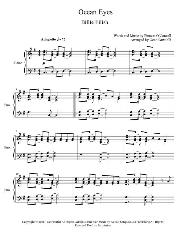 Billie Eilish - Ocean Eyes (Piano Solo) - Image 2