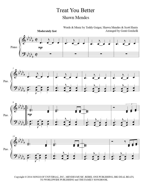 Shwan Mendes - Treat You Better (Piano Solo) - Image 2