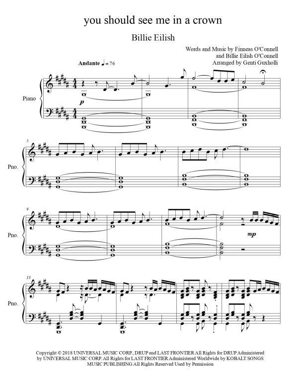 Billie Eilish - You Should See Me In A Crown (Piano Solo) - Image 2