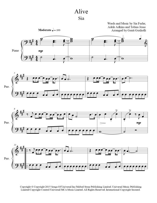 Sia - Alive (Piano Solo) - Image 2