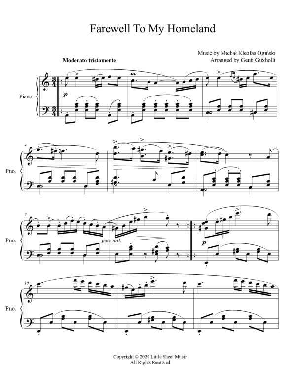Michał Kleofas Ogiński - Farewell To My Homeland (Pożegnanie Ojczyzny) (Piano Solo) - Image 2