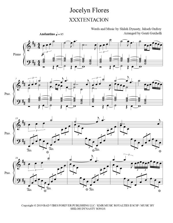 XXXTENTACION - Jocelyn Flores (Piano Solo) - Image 2