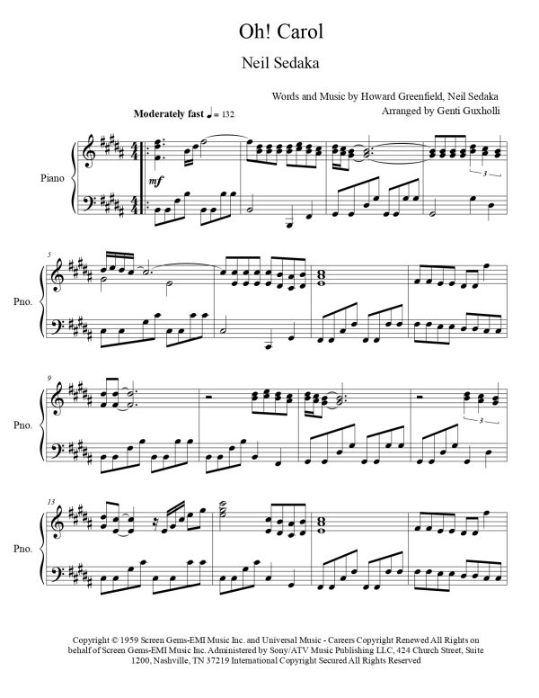 Neil Sedaka - Oh! Carol (Piano Solo) - Image 2