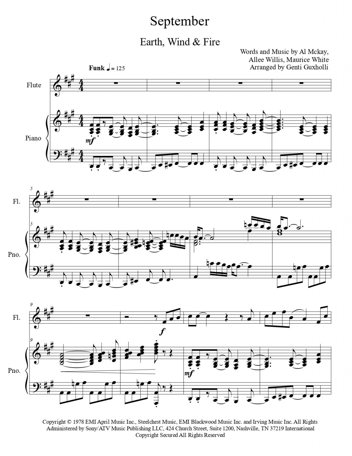 Earth, Wind & Fire – September (Flute Solo) – Littlesheetmusic