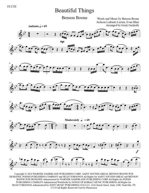 Benson Boone - Beautiful Things (Flute Solo) - Image 3