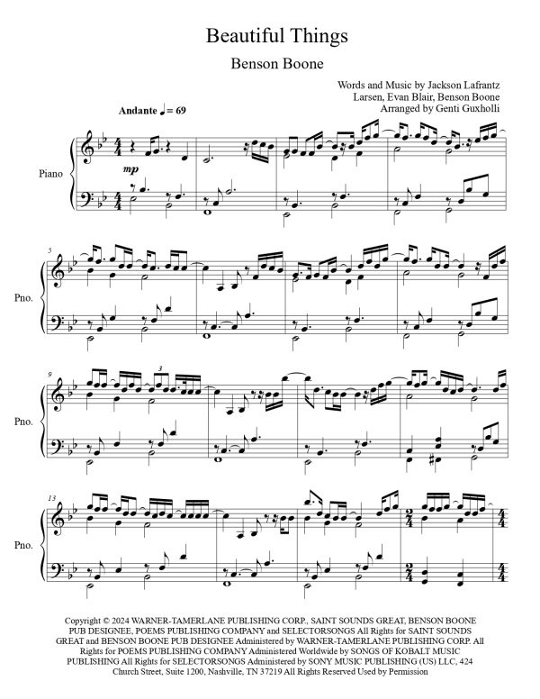 Benson Boone - Beautiful Things (Piano Solo) - Image 2