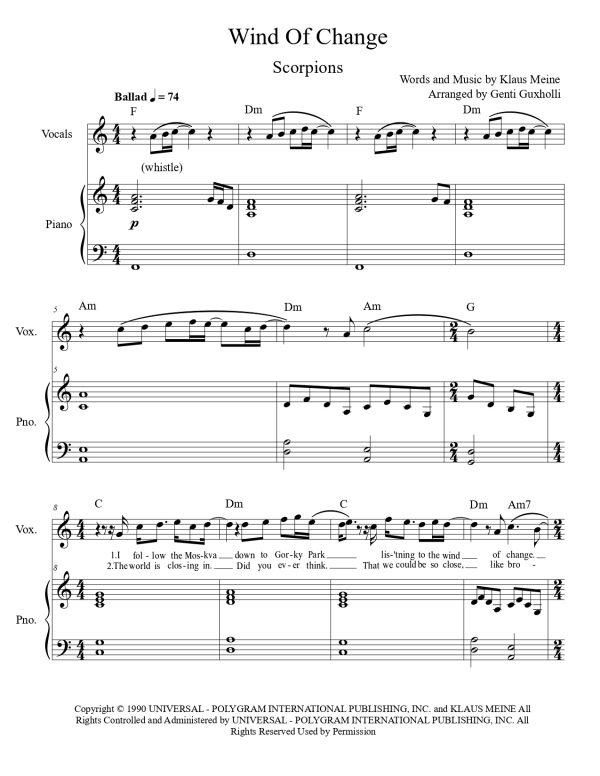 Scorpions - Wind Of Change (Piano & Vocal) - Image 2